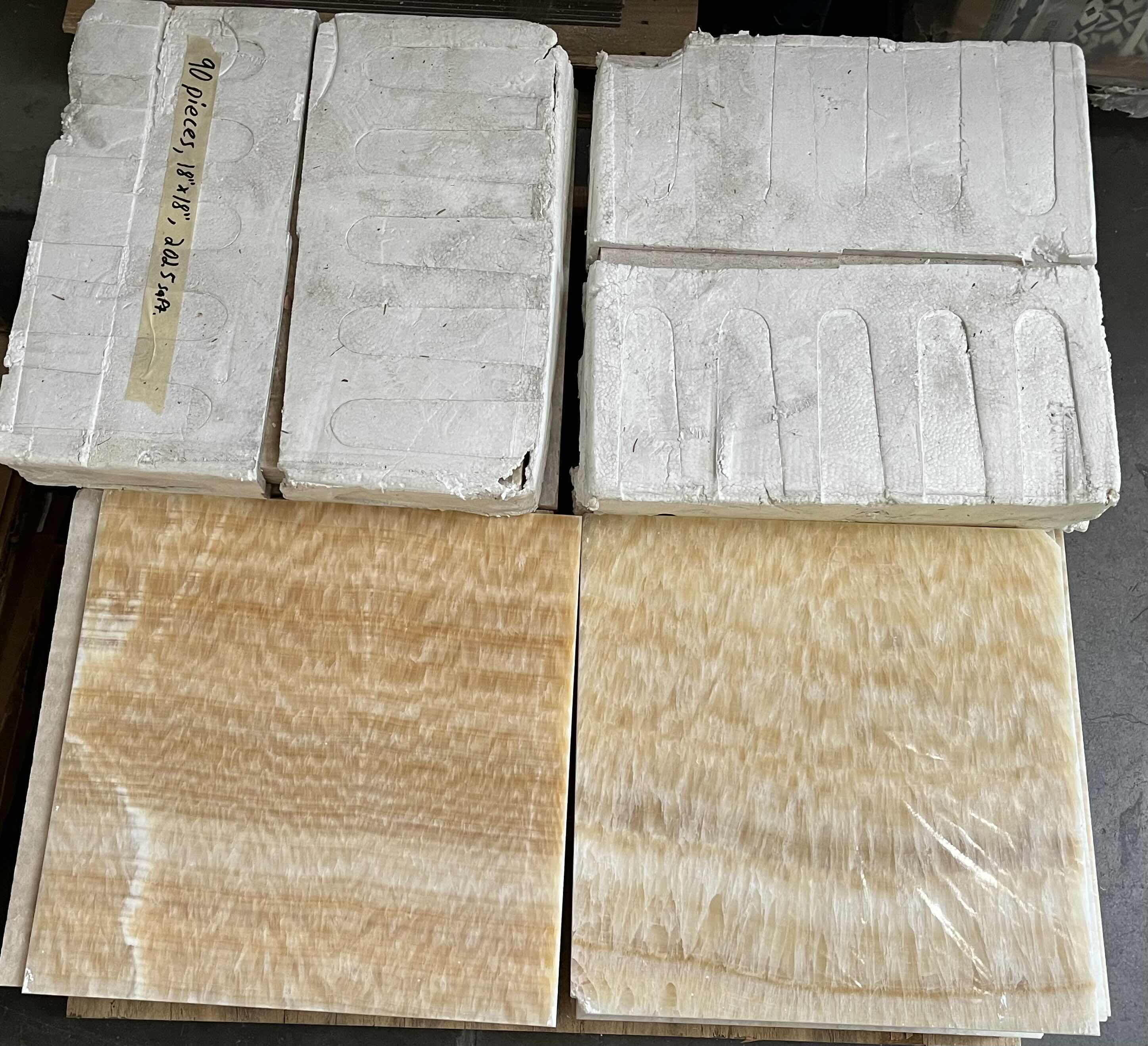 Photo 1 of HONEY ONYX FINISH POLISHED MARBLE TILE 18” X 18” (90PCS APPROX 202.5SQFT TOTAL) READ NOTES