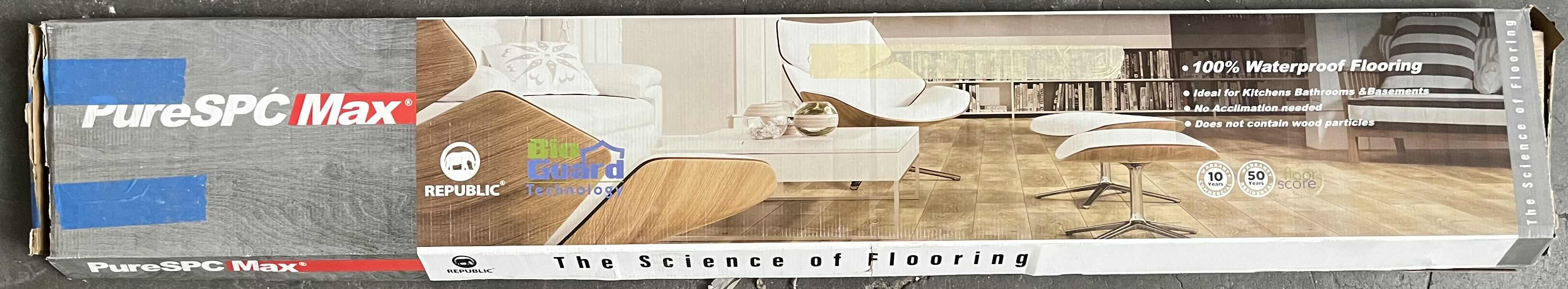 Photo 1 of REPUBLIC FLOORING PURE SPC MAX COLTON WOOD FINISH SNAP IN CLICK VINYL PLANK FLOORING 9” X 60” (22.45sqft PER CASE/41CASES APPROX 920.45sqft TOTAL) READ NOTES