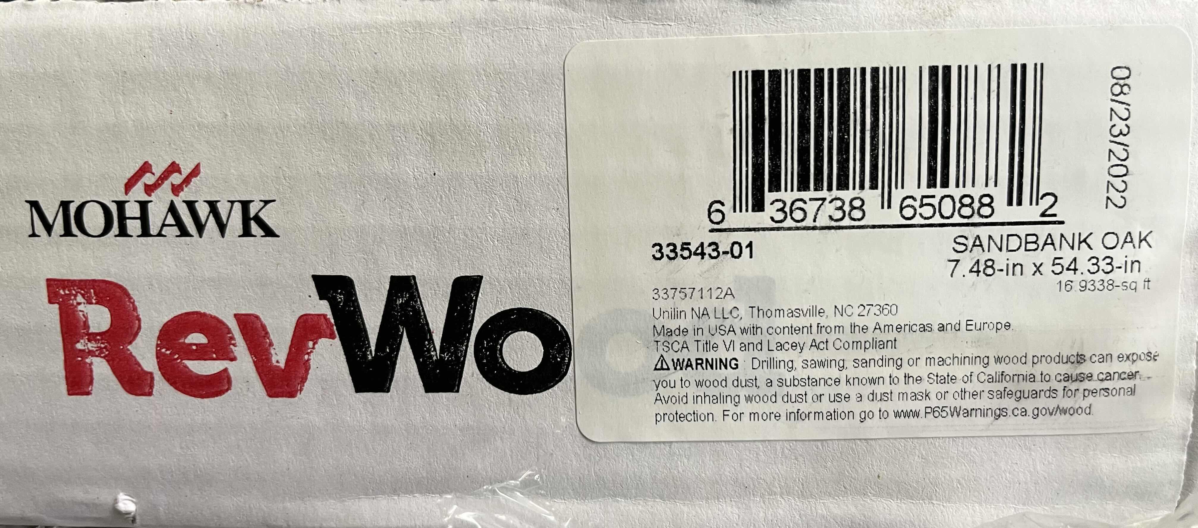 Photo 1 of MOHAWK REV WOOD PLUS SANDBANK OAK FINISH GLUE DOWN WOOD LAMINATE PLANK FLOORING 7.48” X 54.33” (16.93sqft PER CASE/10CASES APPROX 169.3sqft TOTAL)