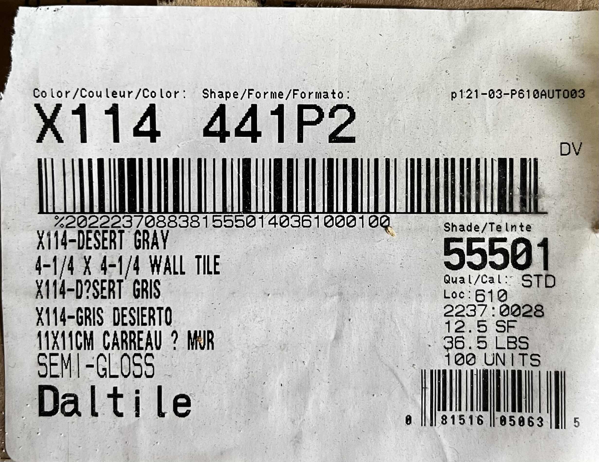 Photo 1 of DAL-TILE DESERT GRAY FINISH POLISHED CERAMIC WALL TILE 4.25” X 4.25” (12.5SQFT PER CASE/1CASE APPROX. 12.5SQFT TOTAL) READ NOTES