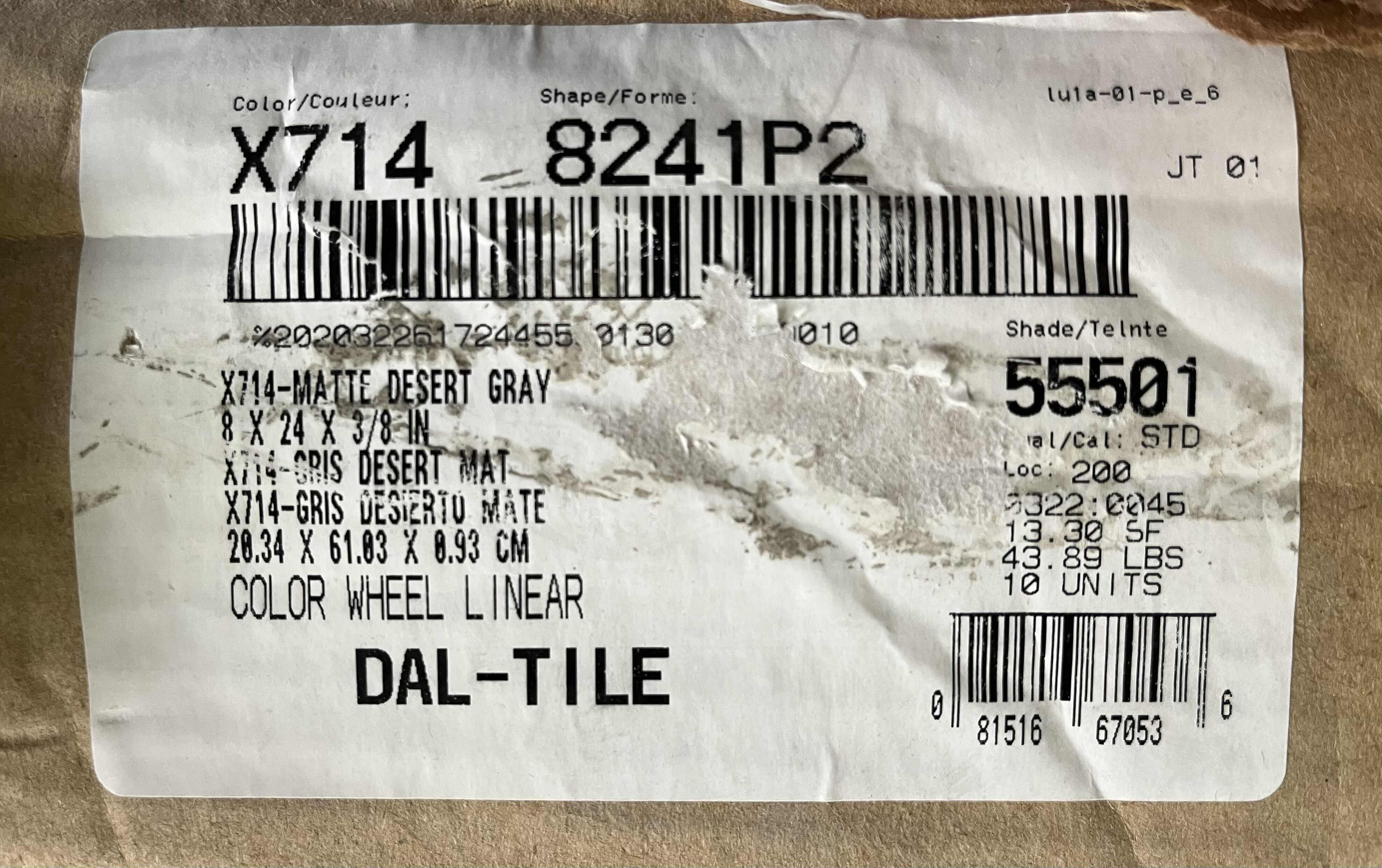 Photo 1 of DAL-TILE MATTE DESERT GRAY FINISH POLISHED CERAMIC TILE 8” X 24” (13.3SQFT PER CASE/1CASE APPROX. 13.3SQFT TOTAL) READ NOTES