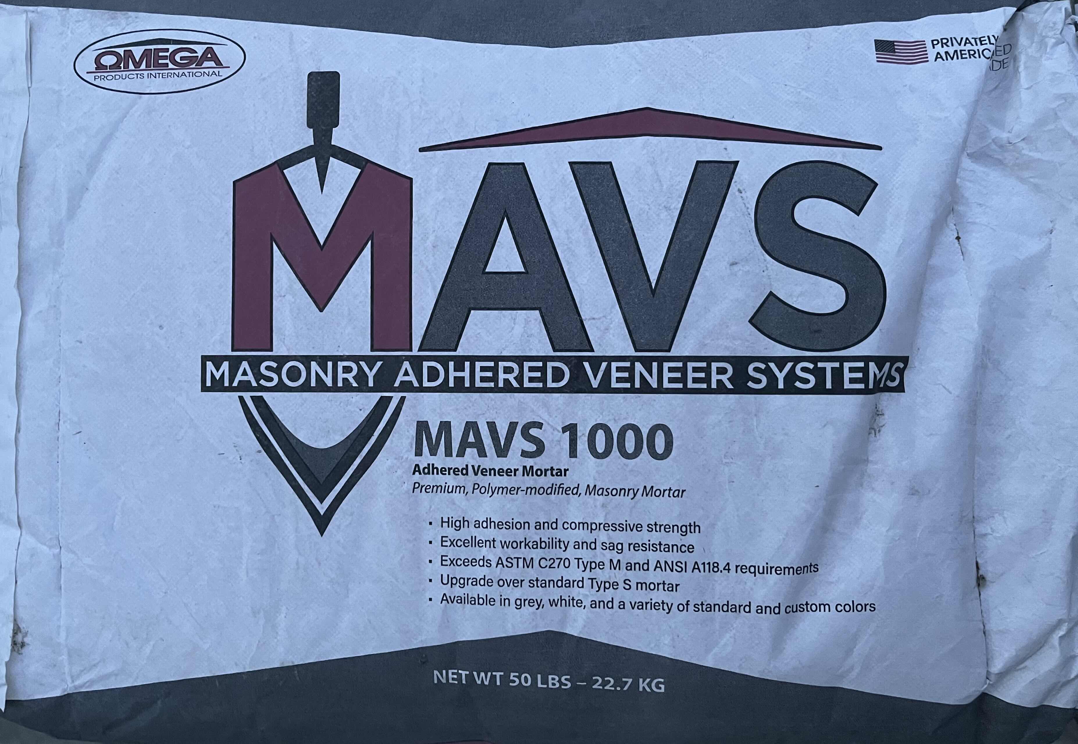 Photo 1 of OMEGA MAVS 1000 OFF-WHITE FINISH PREMIUM POLYMER-MODIFIED ADHERED VENEER MORTAR BAG 50lb (2BAGS 100lb)