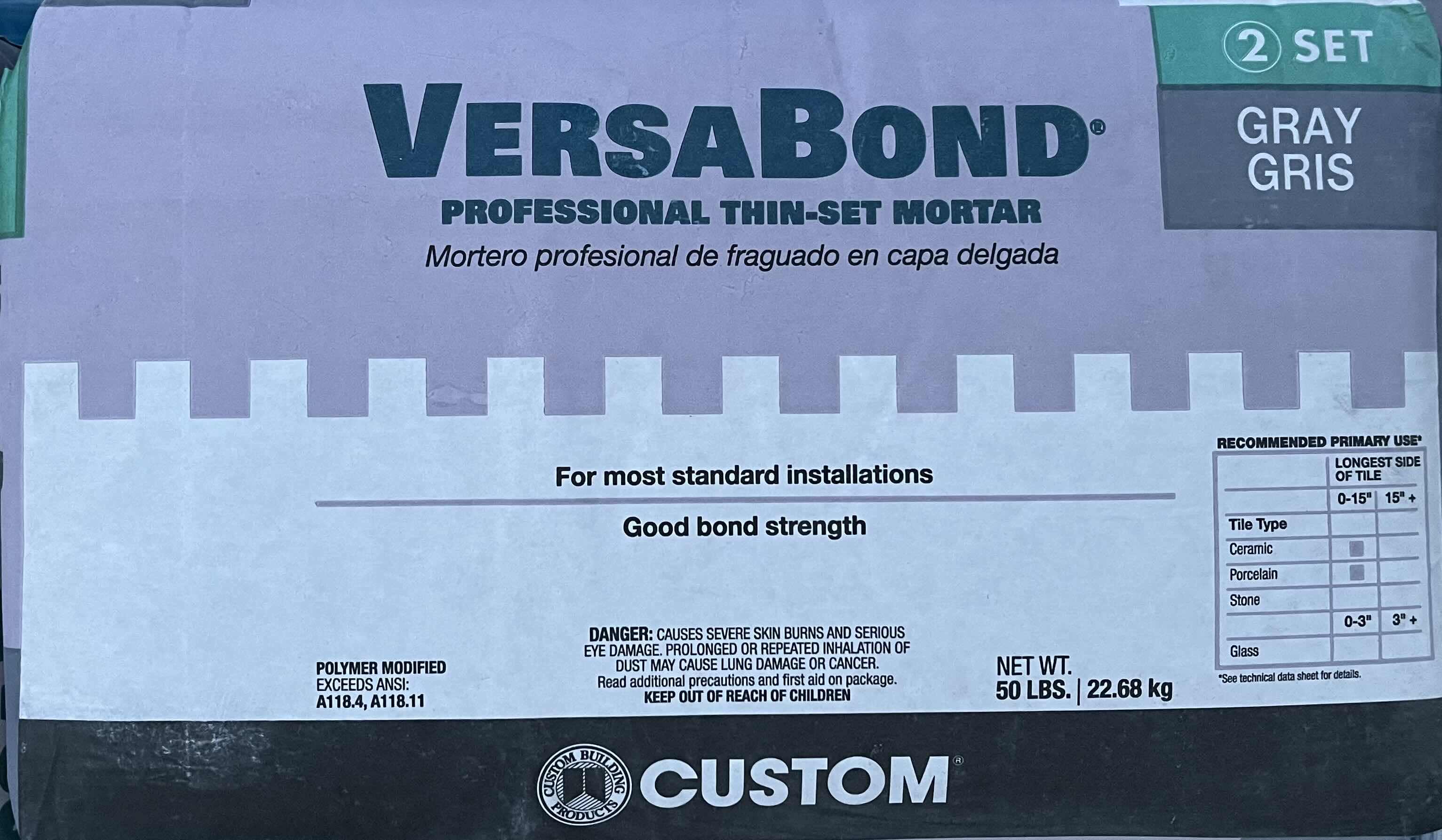 Photo 1 of VERSA BOND GRAY FINISH PROFESSIONAL THIN SET GOOD BOND STRENGTH TILE MORTAR BAG 50lb (5BAGS 250lb)