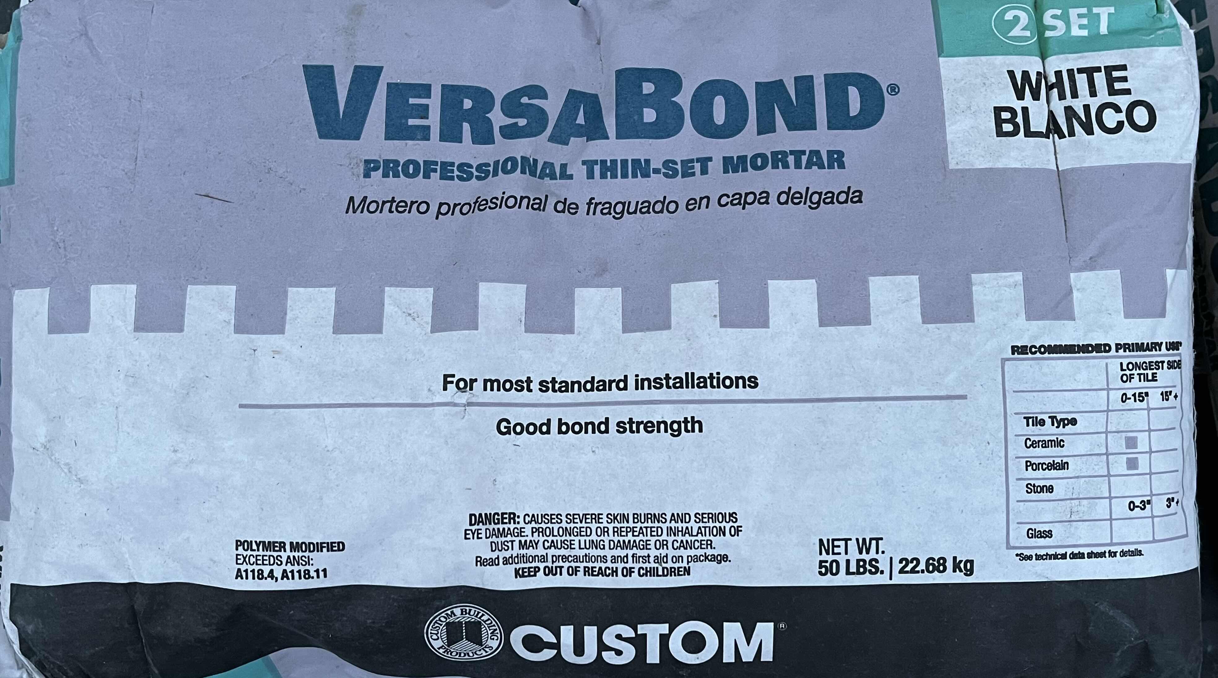 Photo 1 of VERSA BOND WHITE FINISH PROFESSIONAL THIN SET GOOD BOND STRENGTH TILE MORTAR BAG 50lb (5BAGS 250lb)