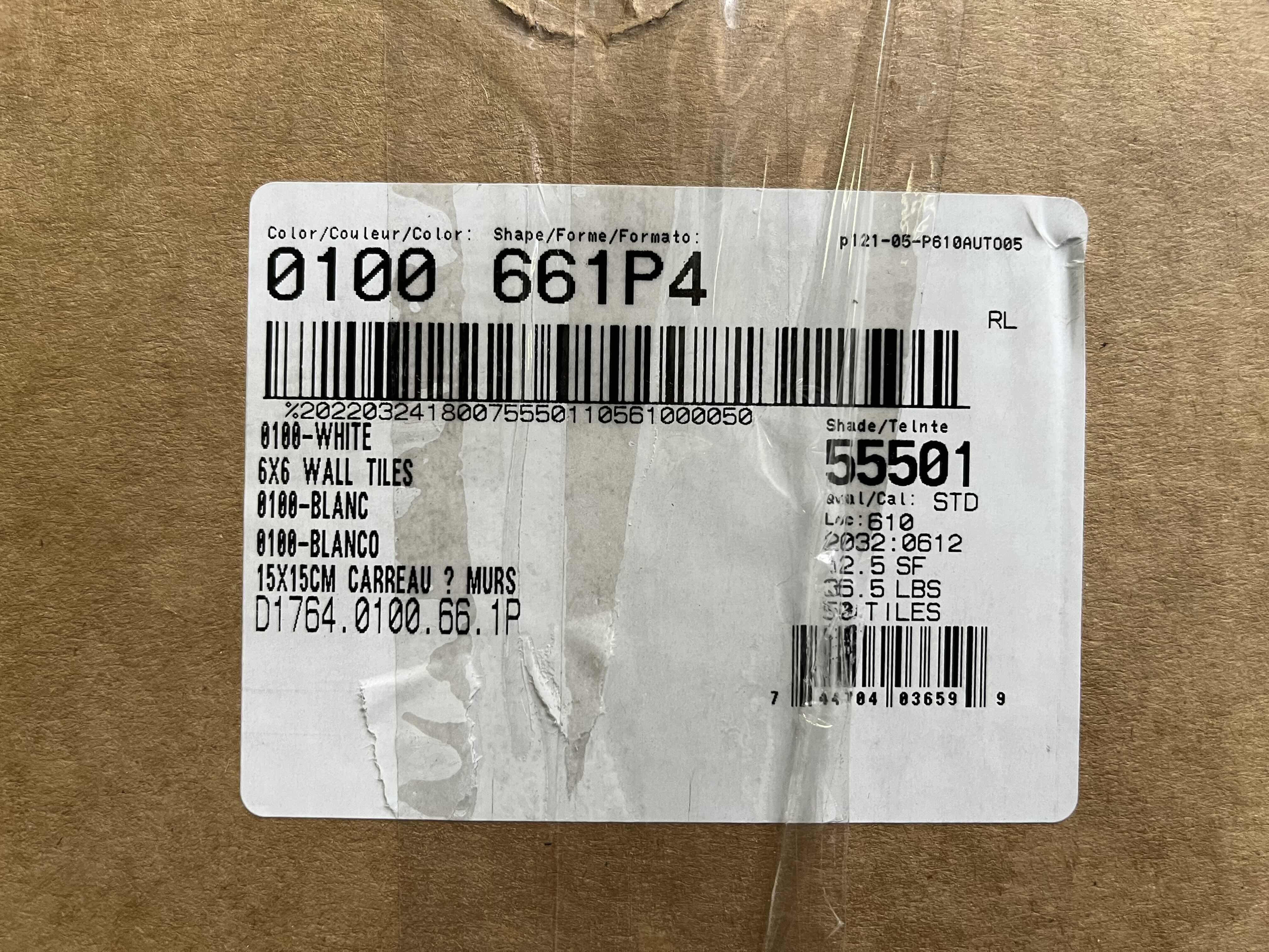 Photo 1 of DALTILE WHITE GLOSS CERAMIC WALL TILES 6” X 6” (12.5SQFT PER CASE/20CASES APPROX 250SQFT TOTAL) READ NOTES