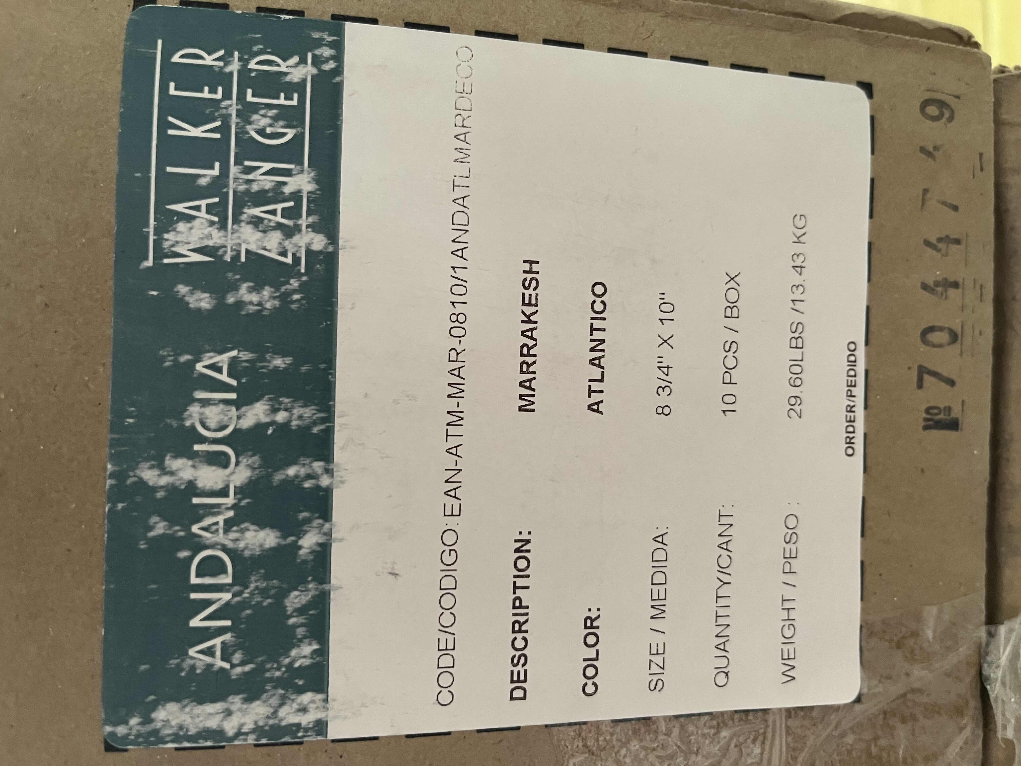 Photo 1 of WALKER ZANGER MARRAKESH SERIES ALANTICO MATTE FINISH CERAMIC TILE 8.75” X 10” (4.5930SQFT PER CASE/7CASES APPROX. 29.8SQFT TOTAL) READ NOTES