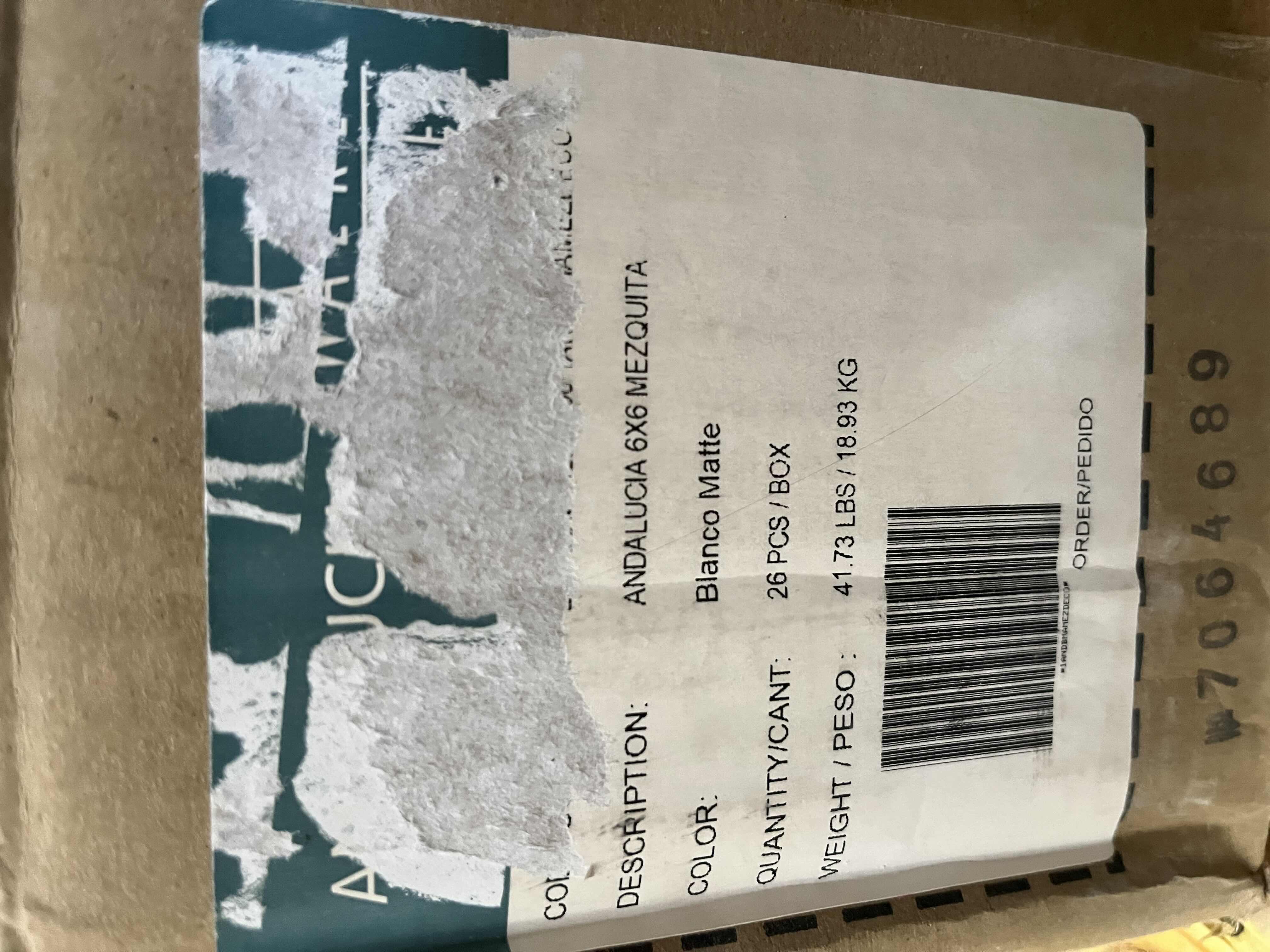 Photo 1 of WALKER ZANGER ANDALUCIA MEZQUITA SERIES BLANCO MATTE FINISH CERAMIC TILE 6” X 6” (34PCS PER CASE/2CASES APPROX. 34PCS TOTAL) READ NOTES