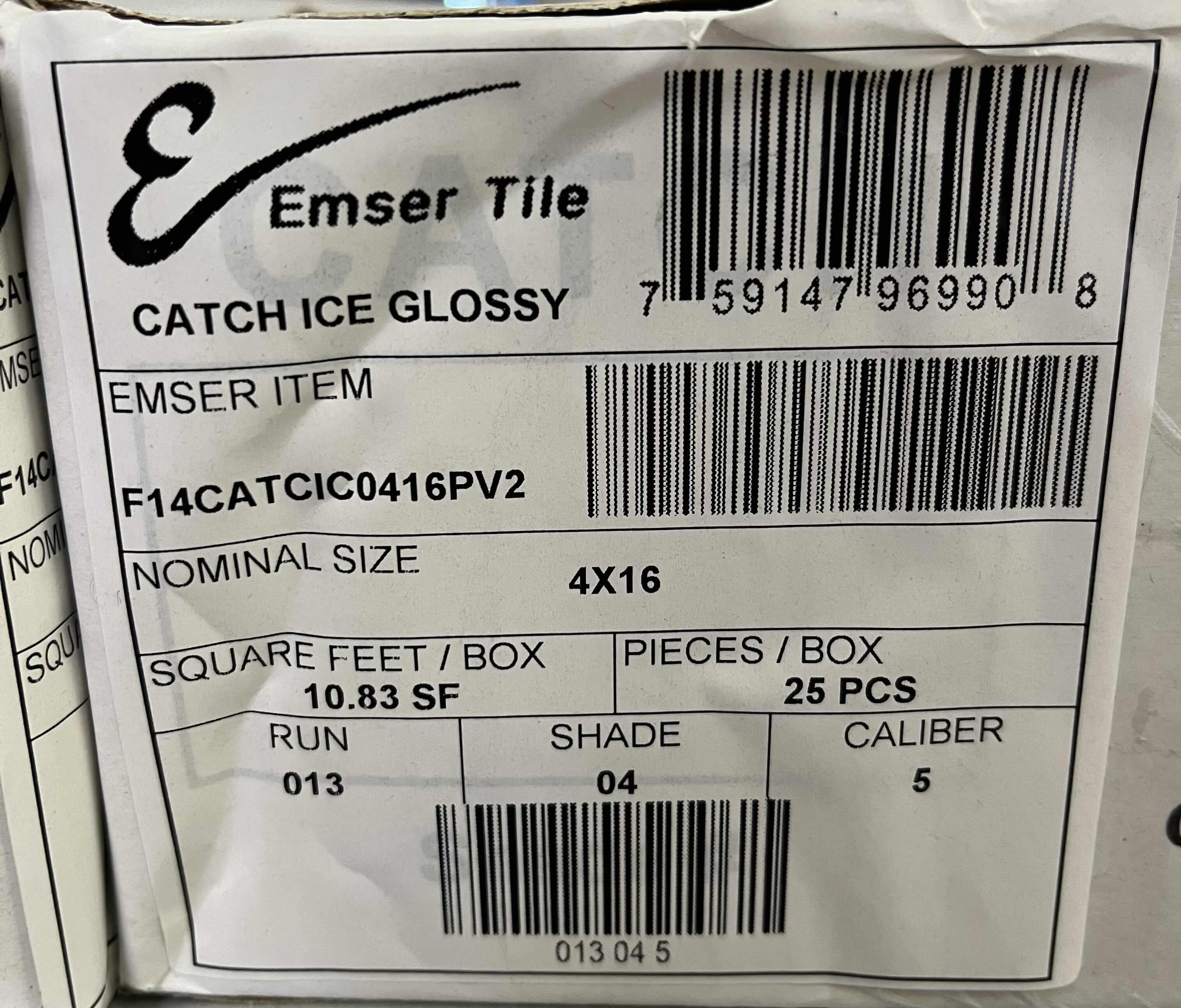 Photo 1 of EMSER CATCH ICE GLOSSY FINISH WALL TILE 4” X 16” (10.83SQFT PER CASE/27CASES APPROX. 292.41SQFT TOTAL) READ NOTES