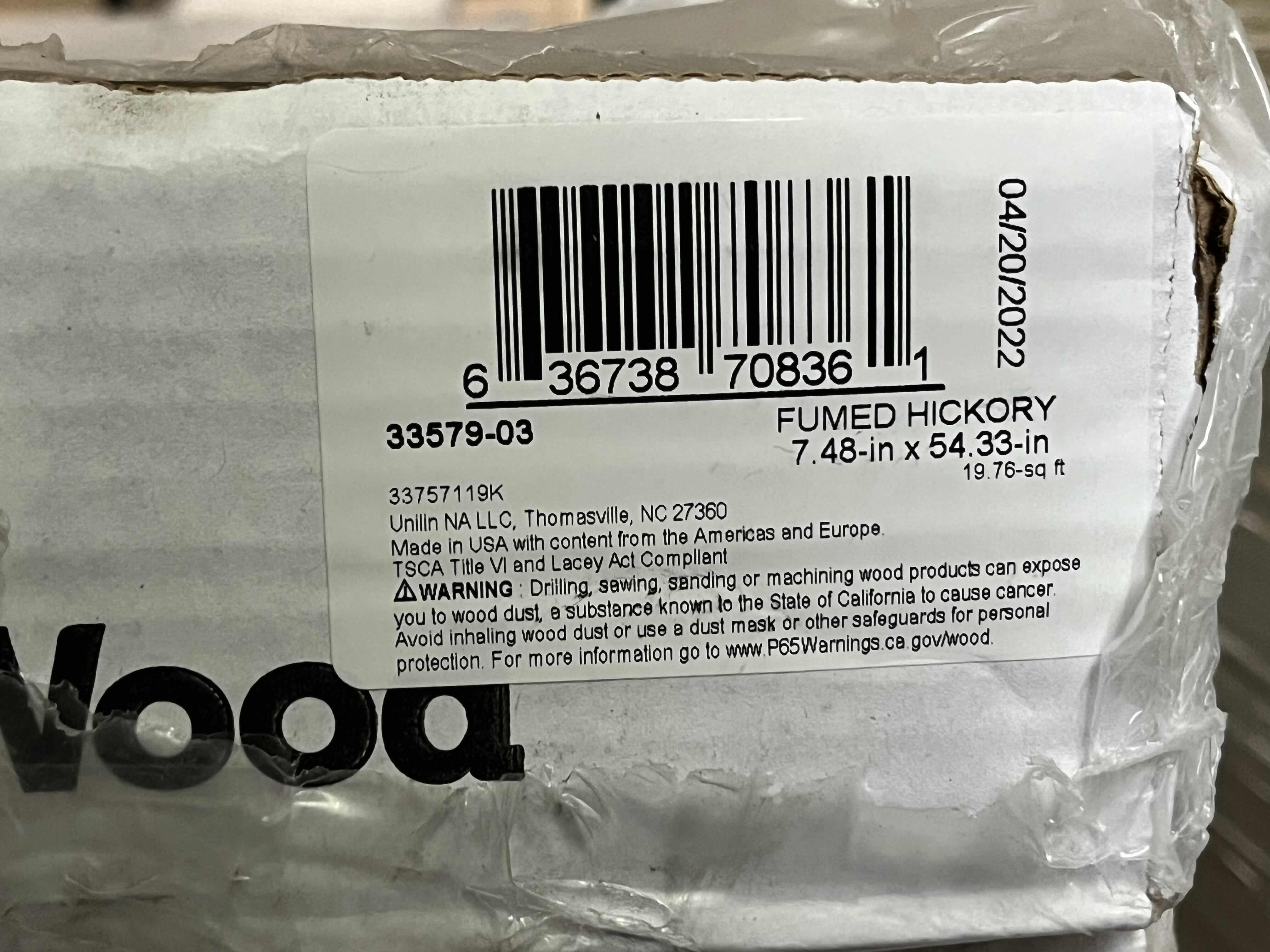 Photo 1 of MOHAWK REV WOOD FUMED HICKORY WOOD FINISH SNAP IN CLICK WOOD LAMINATE PLANK FLOORING 7.48” X 54.33” (19.76SQFT PER CASE/4CASES APPROX. 79.04SQFT TOTAL) READ NOTES