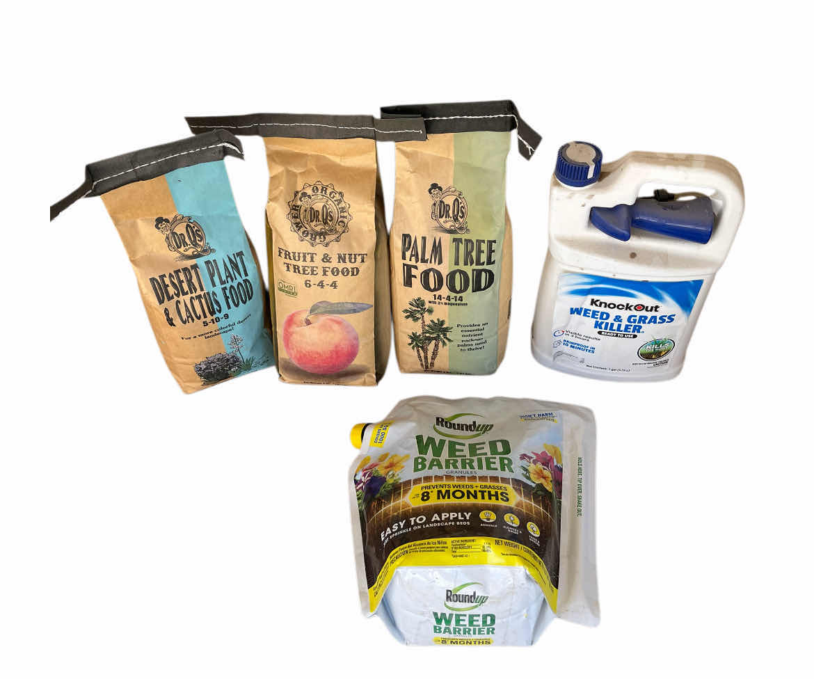 Photo 1 of NEW DR.Q’S DESERT PLANT/CACTUS, FRUIT/NUT TREE, PALM TREE FOOD 4LB-5LB BAGS W ROUND UP WEED BARRIER GRANULES & KNOCKOUT WEED/GRASS KILLER