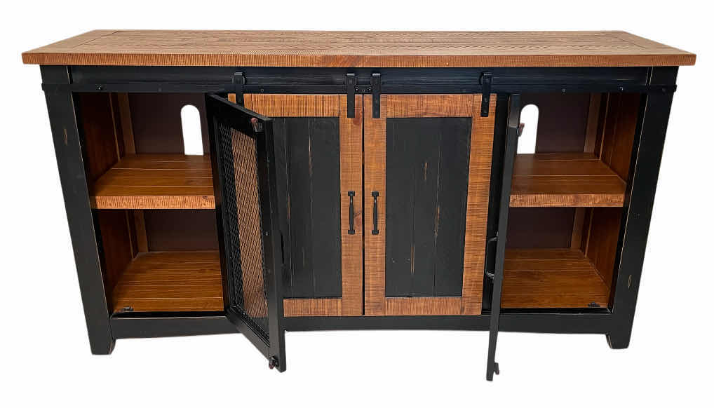 Photo 1 of MARTIN SVENSSON SANTA FE BLACK & HONEY FINSH ANTIQUE AGED METAL DISTRESSED WOOD TV STAND BUFFET TABLE  65” X 19” H35”