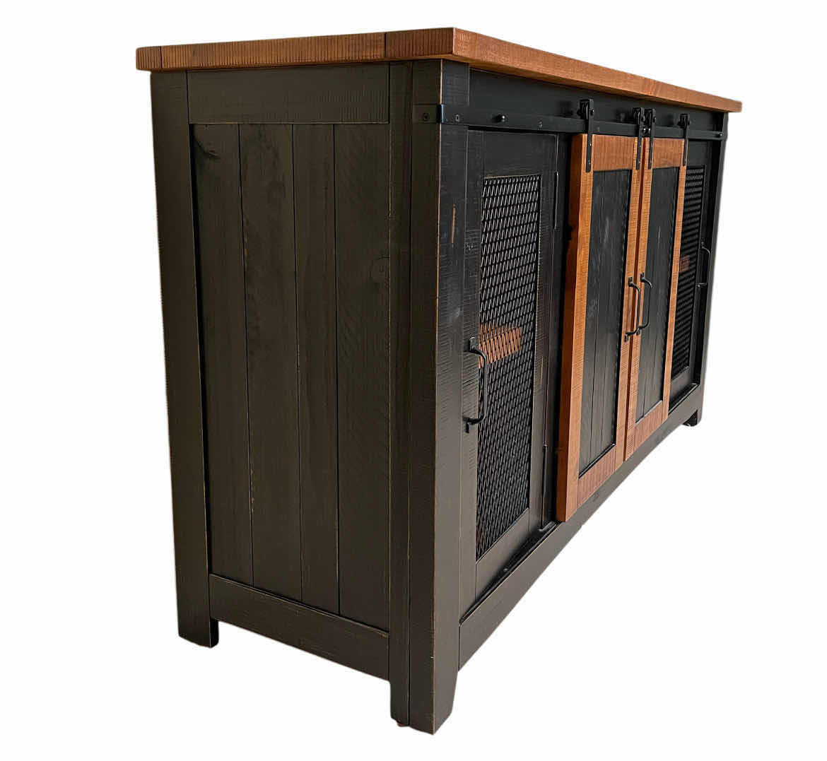 Photo 1 of MARTIN SVENSSON SANTA FE BLACK & HONEY FINSH ANTIQUE AGED METAL DISTRESSED WOOD TV STAND BUFFET TABLE  65” X 19” H35”