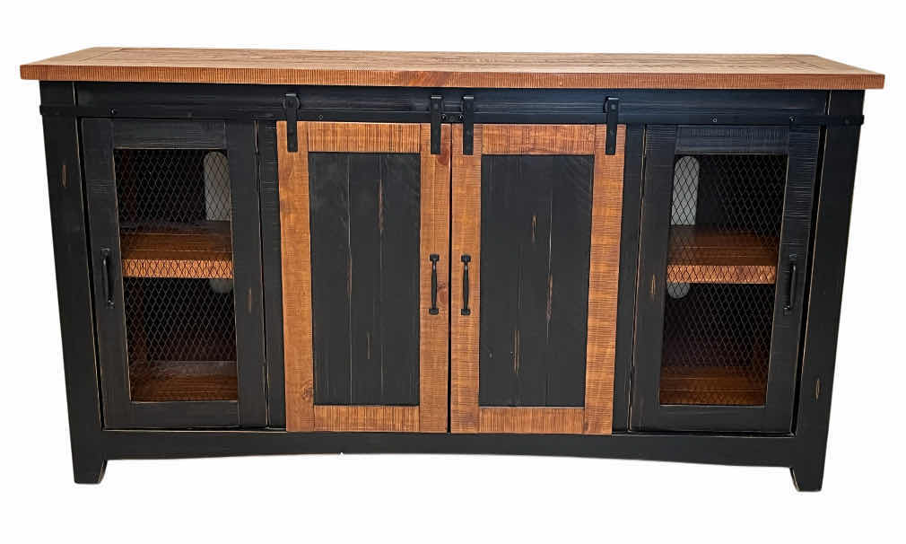 Photo 1 of MARTIN SVENSSON SANTA FE BLACK & HONEY FINSH ANTIQUE AGED METAL DISTRESSED WOOD TV STAND BUFFET TABLE  65” X 19” H35”