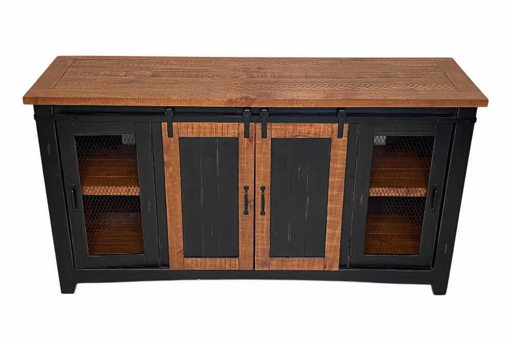 Photo 1 of MARTIN SVENSSON SANTA FE BLACK & HONEY FINSH ANTIQUE AGED METAL DISTRESSED WOOD TV STAND BUFFET TABLE  65” X 19” H35”