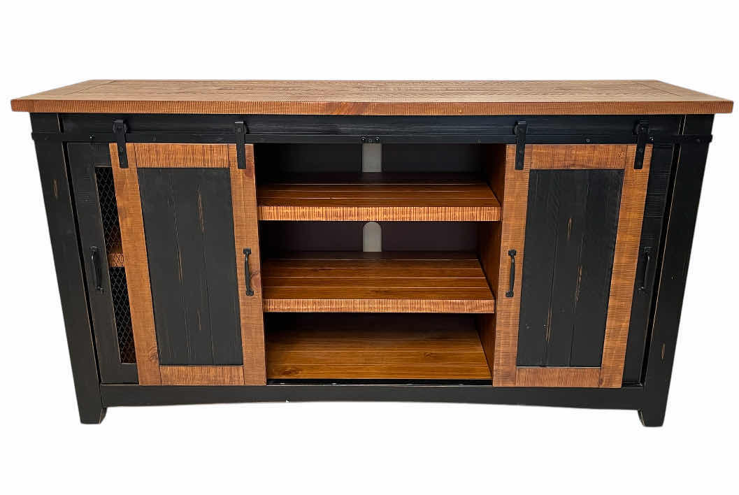 Photo 1 of MARTIN SVENSSON SANTA FE BLACK & HONEY FINSH ANTIQUE AGED METAL DISTRESSED WOOD TV STAND BUFFET TABLE  65” X 19” H35”