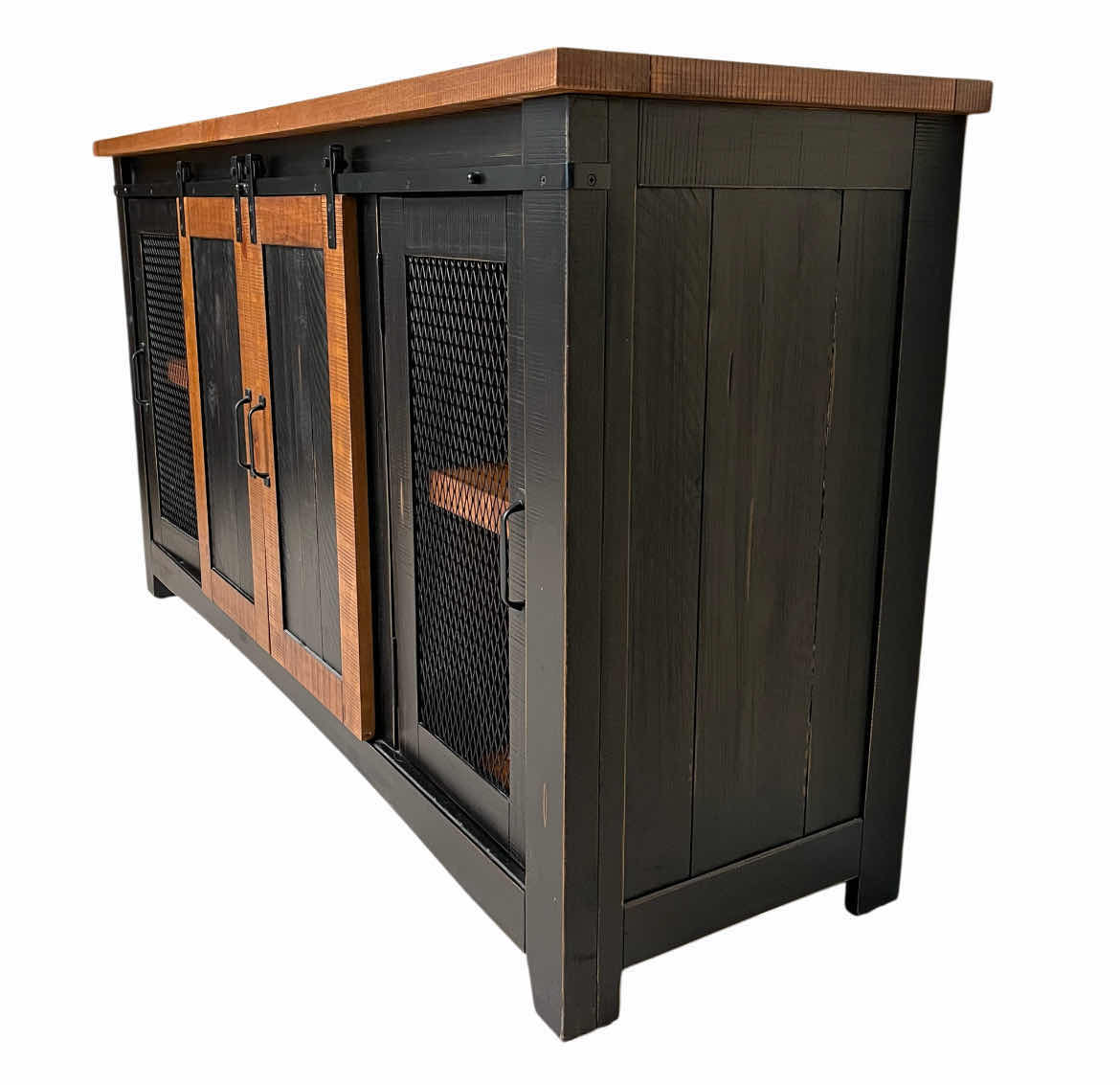 Photo 1 of MARTIN SVENSSON SANTA FE BLACK & HONEY FINSH ANTIQUE AGED METAL DISTRESSED WOOD TV STAND BUFFET TABLE  65” X 19” H35”