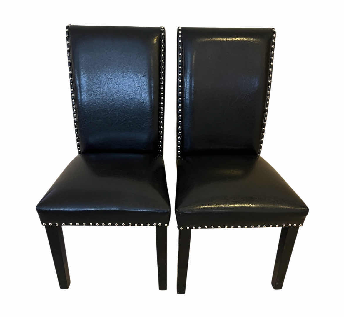 Photo 1 of LEEMTORIG MIDNIGHT BLACK LEATHER NAILHEAD TRIM DINING SIDE CHAIRS MODEL CY-1122-BK (2)