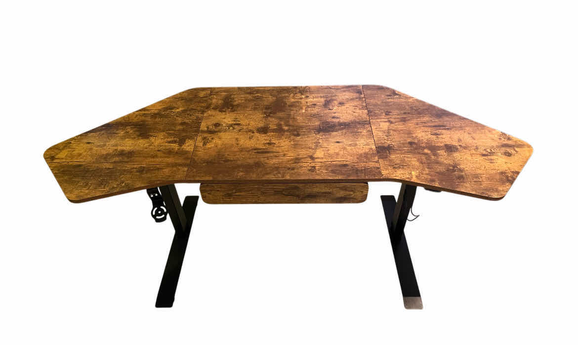 Photo 1 of FROMANN ELECTRIC ADJUSTABLE HEIGHT ERGONOMIC RUSTIC WOOD FINISH DESK 71” X 24” H27.5”-47”