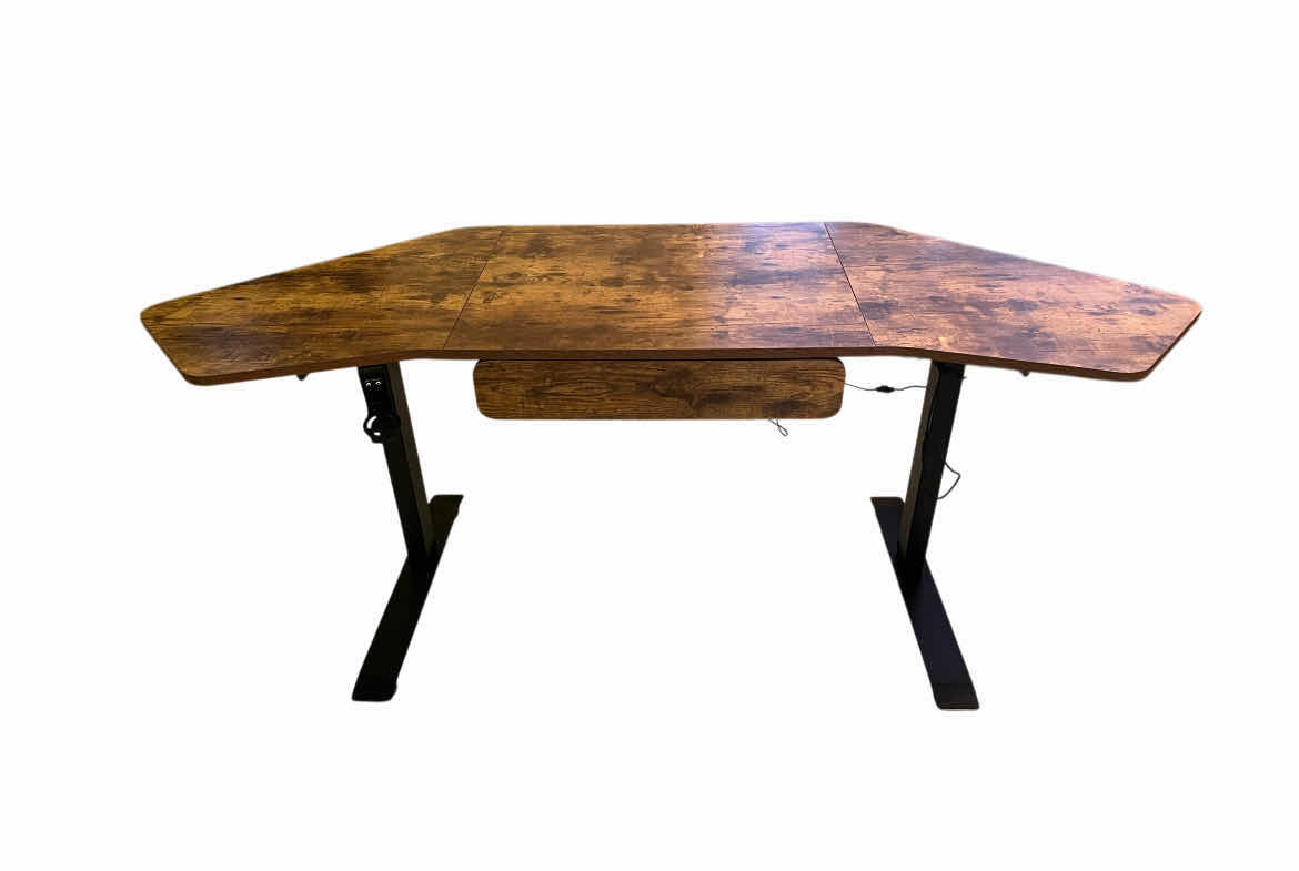 Photo 1 of FROMANN ELECTRIC ADJUSTABLE HEIGHT ERGONOMIC RUSTIC WOOD FINISH DESK 71” X 24” H27.5”-47”