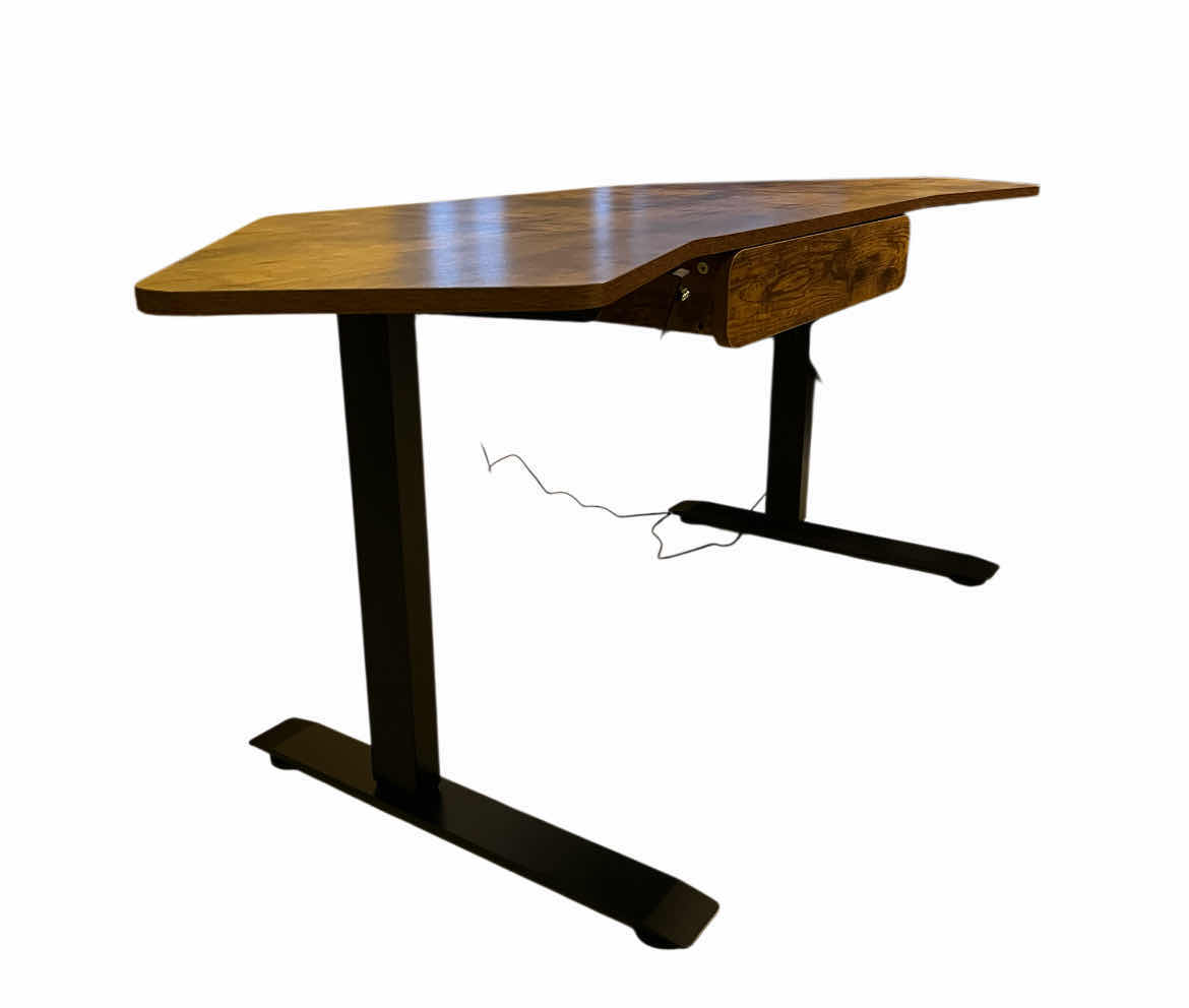 Photo 1 of FROMANN ELECTRIC ADJUSTABLE HEIGHT ERGONOMIC RUSTIC WOOD FINISH DESK 71” X 24” H27.5”-47”