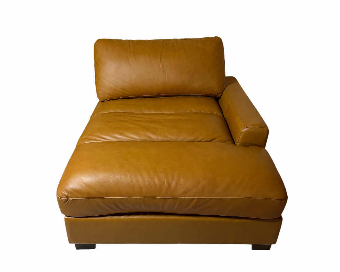 Photo 1 of HUIZHOU GREAT HARVEST WORLDWIDE LEFT-SIDE ARMREST AMBER BROWN LEATHER CHAISE LOUNGE 46” X 57” H35”