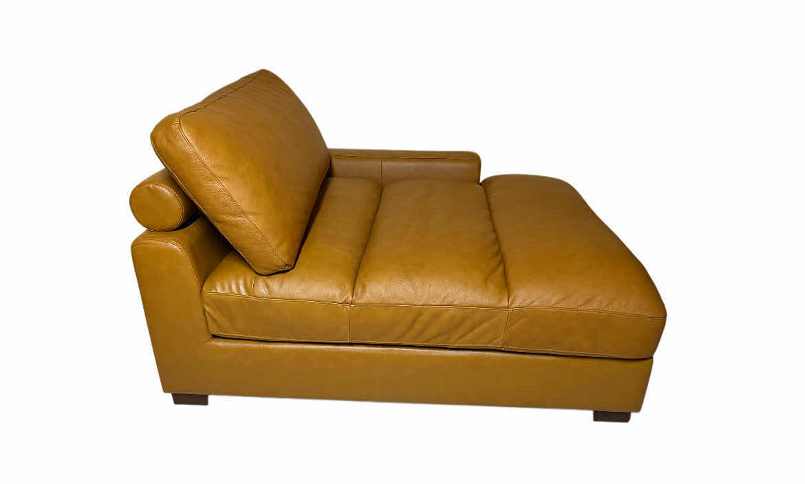 Photo 3 of HUIZHOU GREAT HARVEST WORLDWIDE LEFT-SIDE ARMREST AMBER BROWN LEATHER CHAISE LOUNGE 46” X 57” H35”