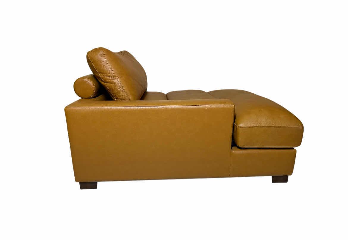Photo 1 of HUIZHOU GREAT HARVEST WORLDWIDE RIGHT-SIDE ARMREST AMBER BROWN LEATHER CHAISE LOUNGE 46” X 57” H35”