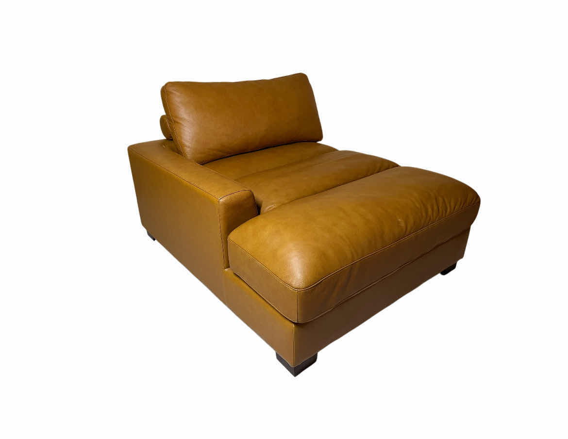 Photo 1 of HUIZHOU GREAT HARVEST WORLDWIDE RIGHT-SIDE ARMREST AMBER BROWN LEATHER CHAISE LOUNGE 46” X 57” H35”