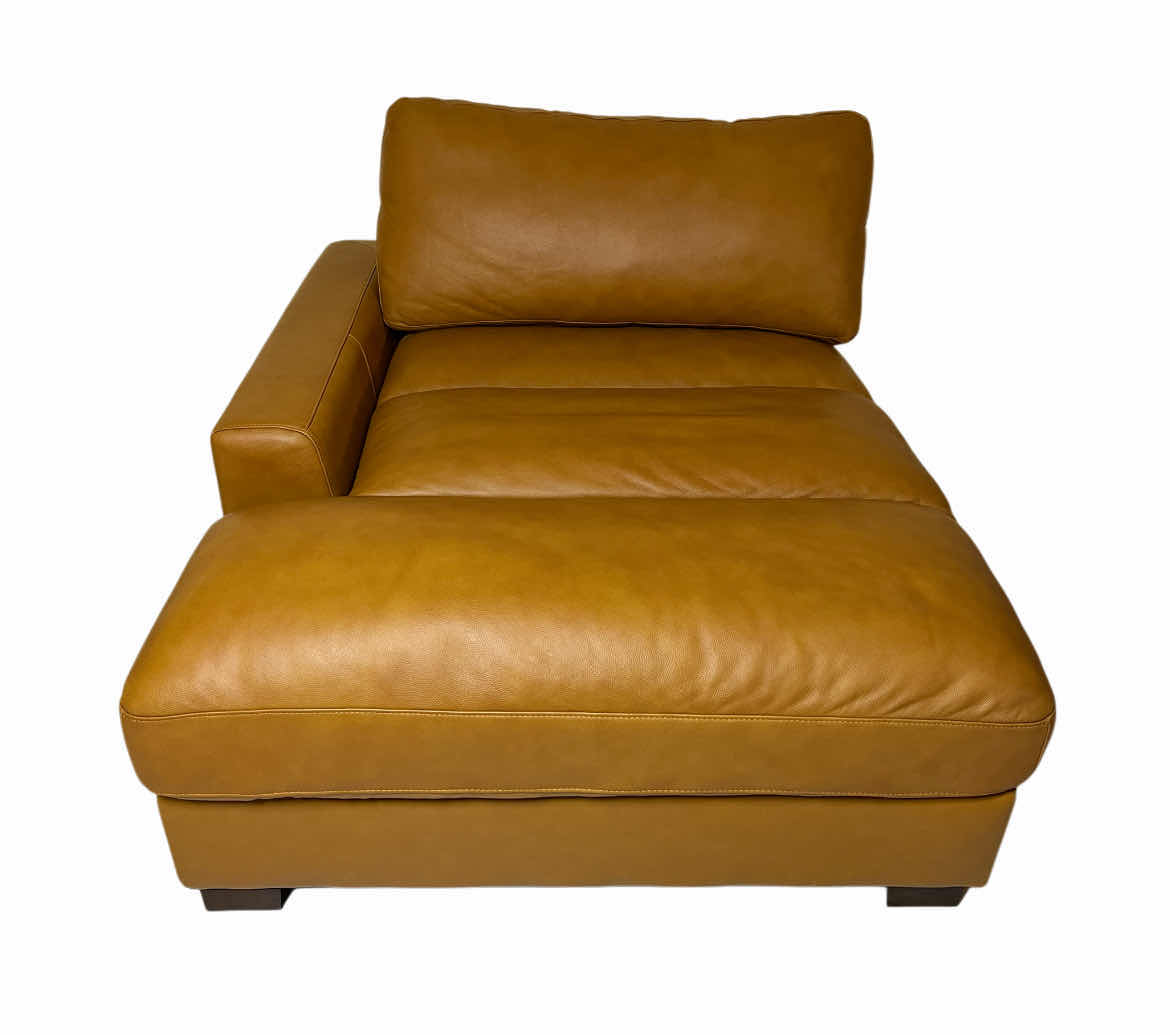 Photo 2 of HUIZHOU GREAT HARVEST WORLDWIDE RIGHT-SIDE ARMREST AMBER BROWN LEATHER CHAISE LOUNGE 46” X 57” H35”