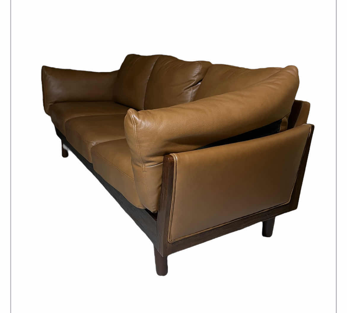 Photo 1 of HULALA HOME BROWN LEATHER WOOD BASE SOFA 84” X 34” H33”