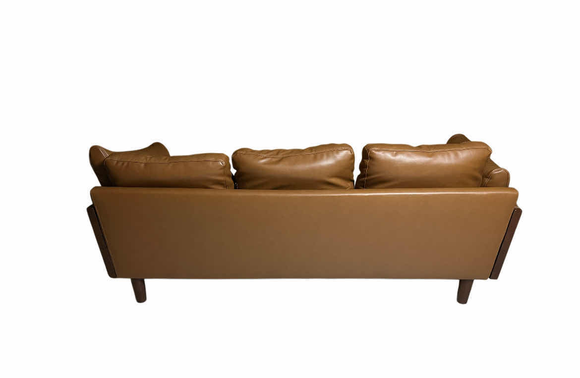 Photo 1 of HULALA HOME BROWN LEATHER WOOD BASE SOFA 84” X 34” H33”