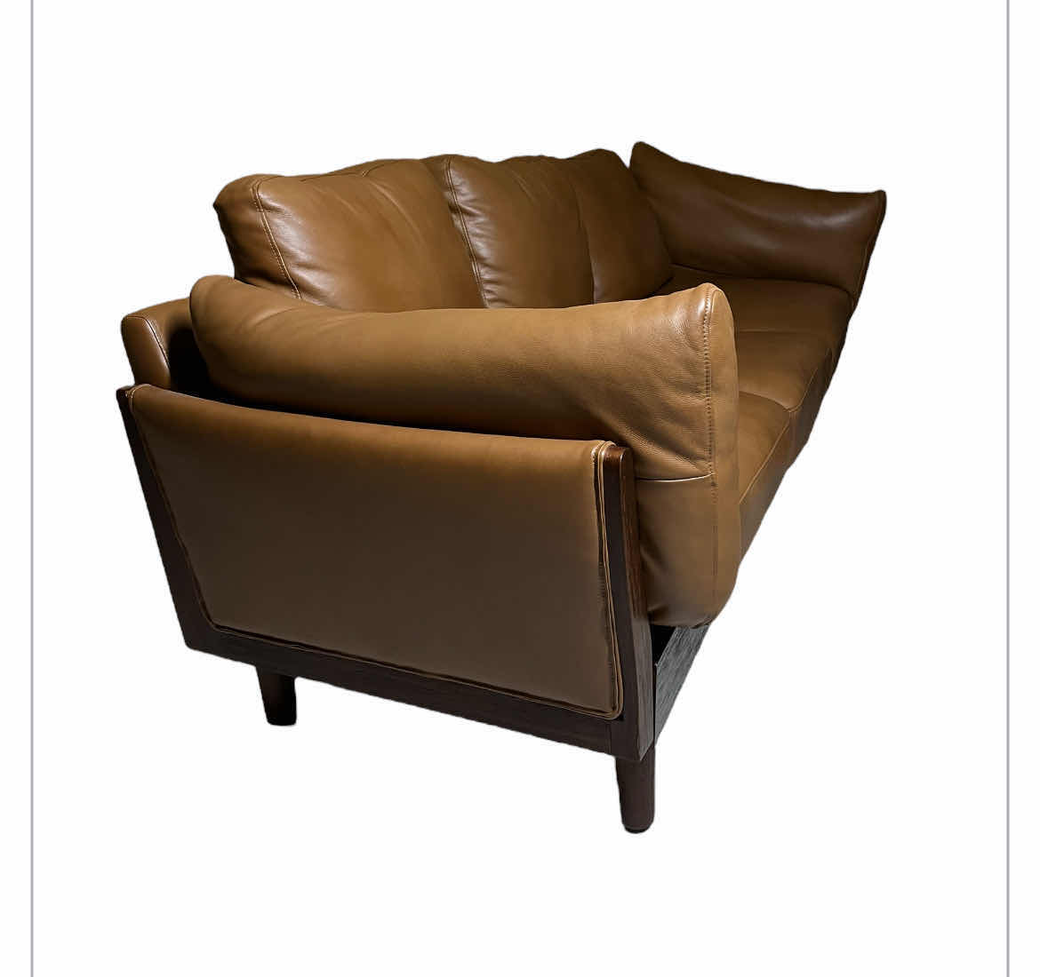 Photo 1 of HULALA HOME BROWN LEATHER WOOD BASE SOFA 84” X 34” H33”