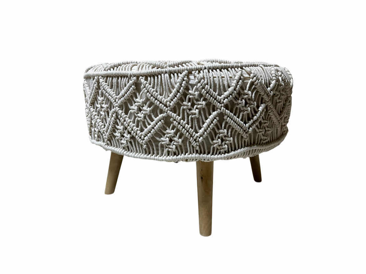 Photo 1 of KOHINOOR EMBROIDERED OFF-WHITE ROUND OTTOMAN 23” X 16”