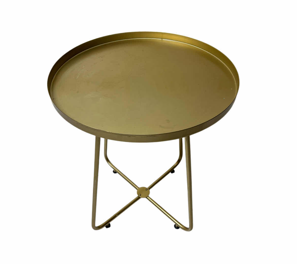 Photo 1 of GOLD FINISH METAL ROUND SIDE TABLE 18” X 22”
