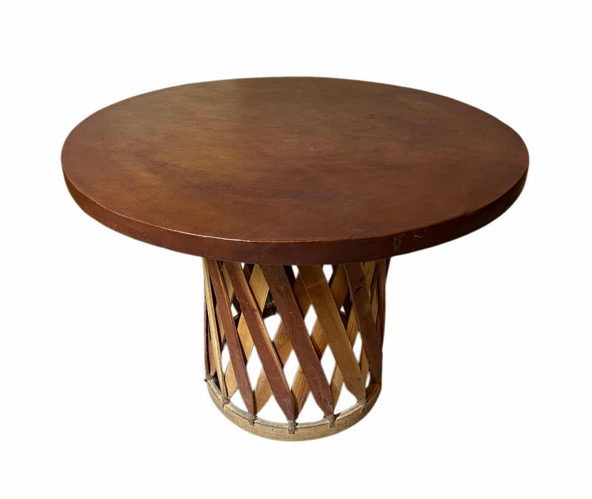 Photo 1 of EQUIPALES SAN JOSE HANDMADE RUSTIC RAWHIDE LEATHER WRAPPED WOOD DINING/PATIO TABLE & 4 CHAIR SET (READ NOTES)