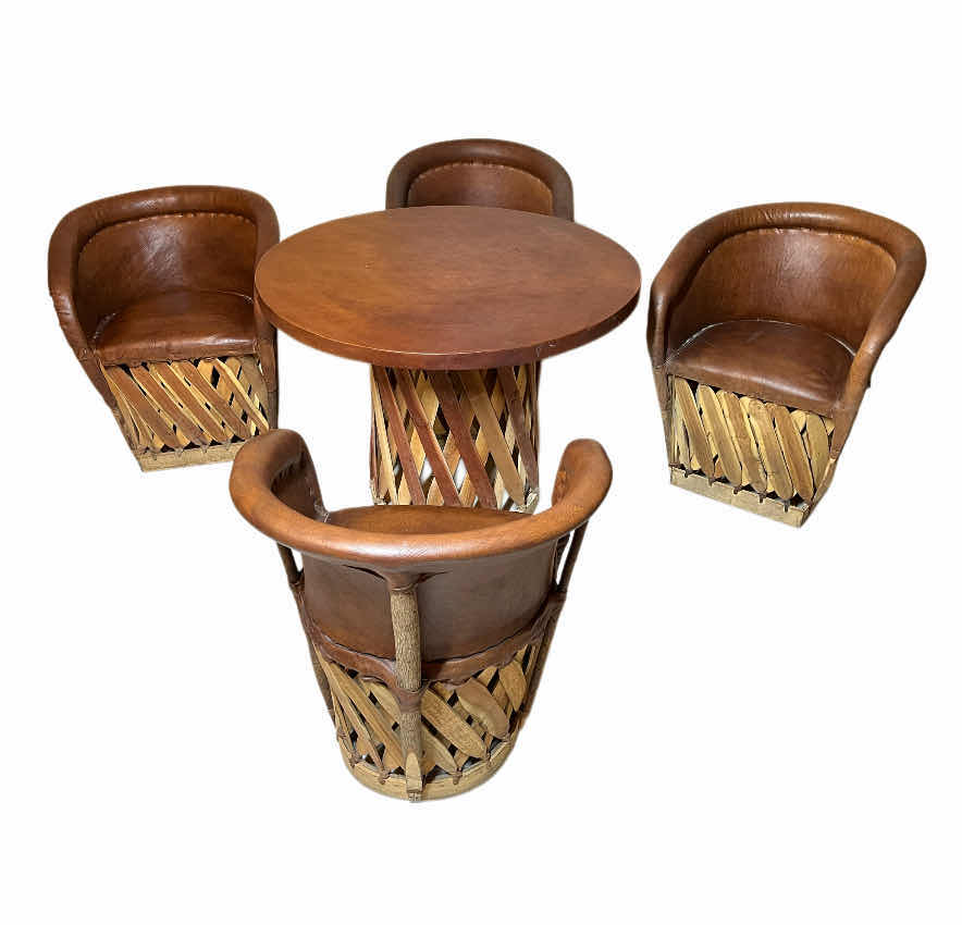 Photo 1 of EQUIPALES SAN JOSE HANDMADE RUSTIC RAWHIDE LEATHER WRAPPED WOOD DINING/PATIO TABLE & 4 CHAIR SET (READ NOTES)