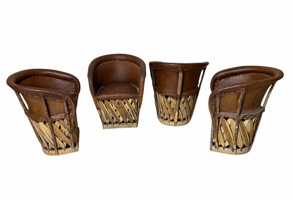 Photo 5 of EQUIPALES SAN JOSE HANDMADE RUSTIC RAWHIDE LEATHER WRAPPED WOOD DINING/PATIO TABLE & 4 CHAIR SET (READ NOTES)