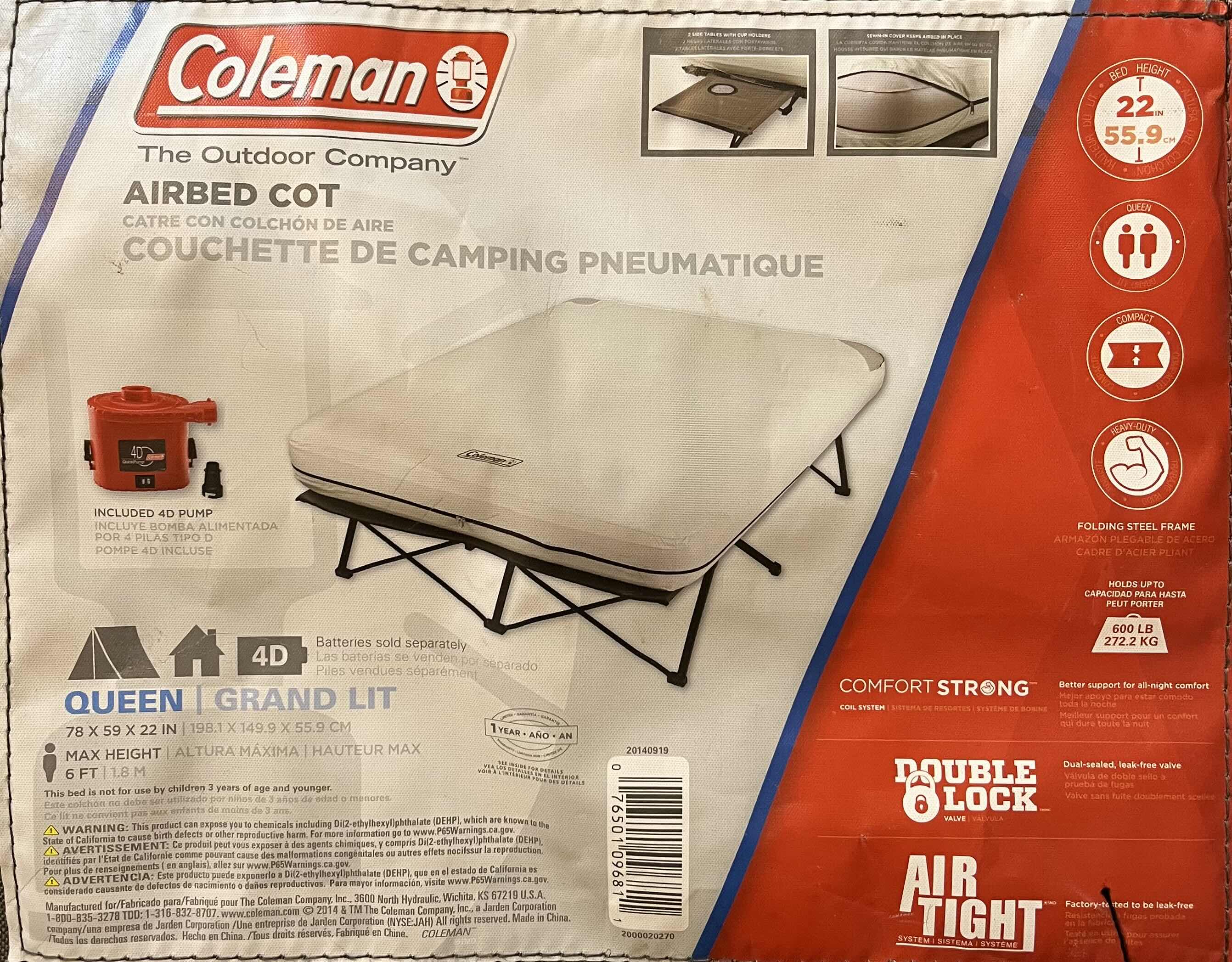 Photo 3 of COLEMAN QUEEN AIRBED MATTRESS COT W ROLLING CASE