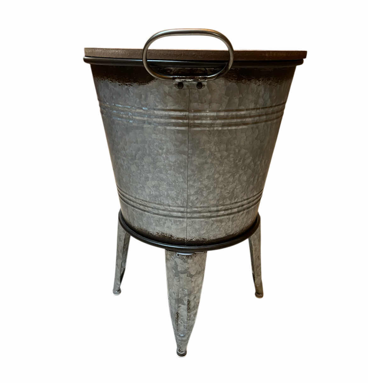 Photo 3 of ELIOELIO RUSIC GALVANIZED STEEL STORAGE BUCKET ACCENT TABLE 17” X 16” H23.5”