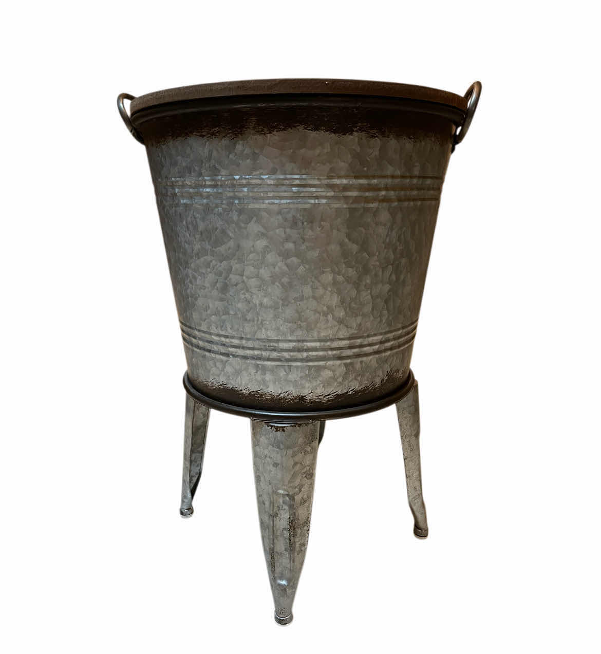 Photo 1 of ELIOELIO RUSIC GALVANIZED STEEL STORAGE BUCKET ACCENT TABLE 17” X 16” H23.5”