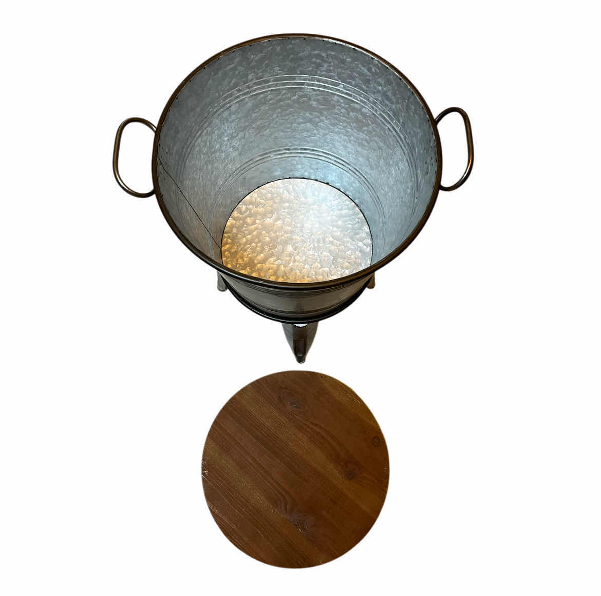 Photo 5 of ELIOELIO RUSIC GALVANIZED STEEL STORAGE BUCKET ACCENT TABLE 17” X 16” H23.5”