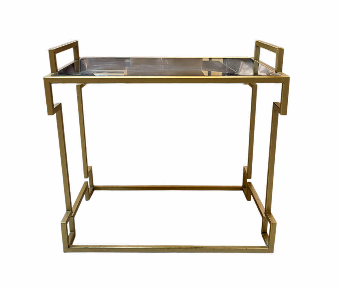 Photo 1 of GOLD FINISH METAL FRAMED MIRROR TOP ACCENT TABLE 20” X 14” H18.5”