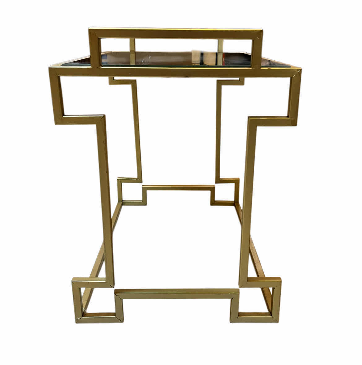 Photo 1 of GOLD FINISH METAL FRAMED MIRROR TOP ACCENT TABLE 20” X 14” H18.5”