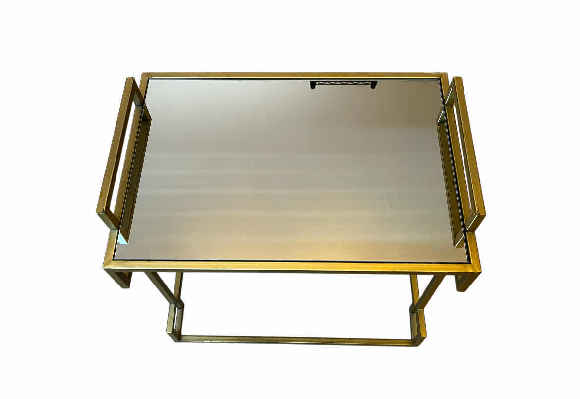 Photo 1 of GOLD FINISH METAL FRAMED MIRROR TOP ACCENT TABLE 20” X 14” H18.5”