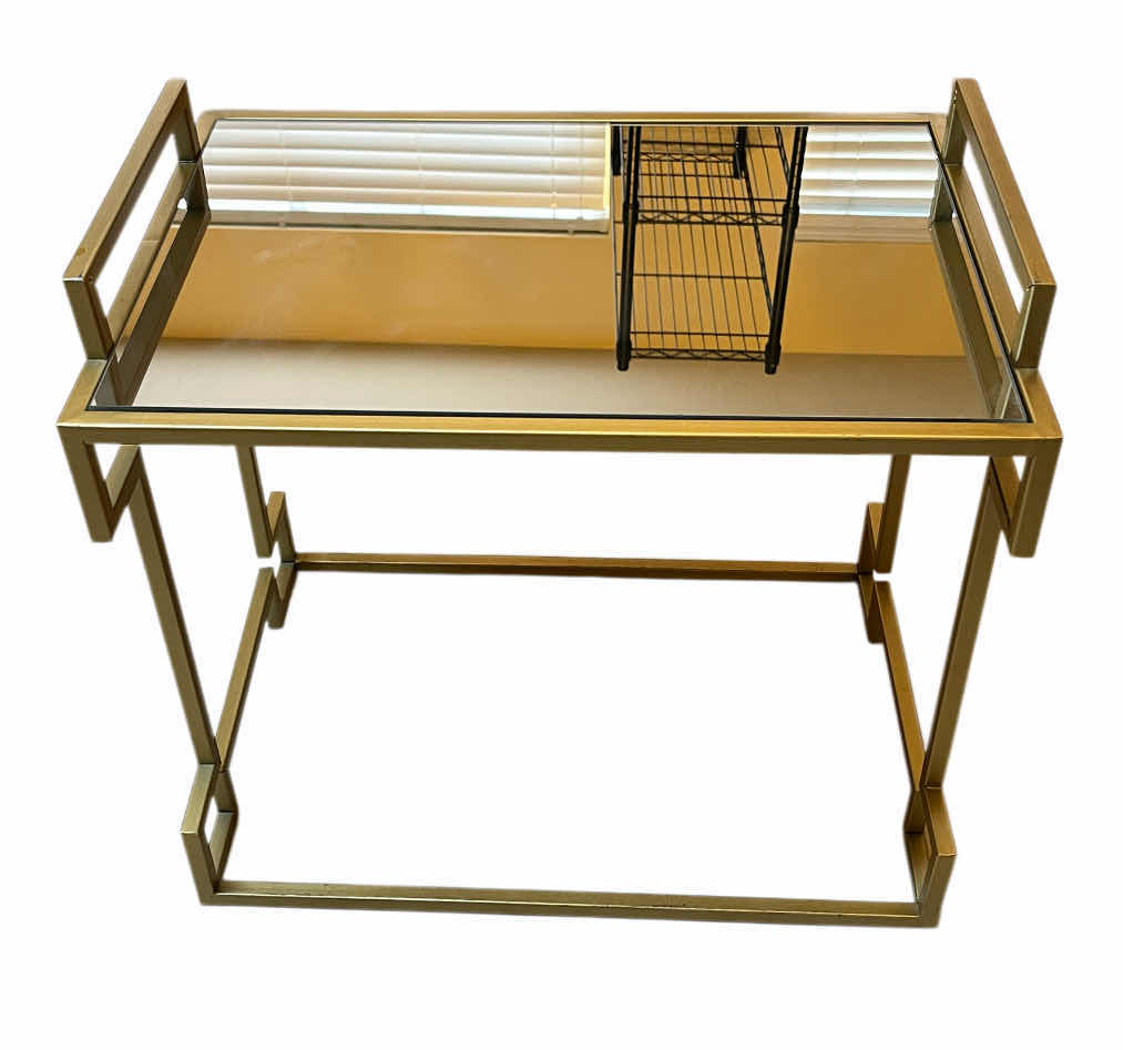 Photo 1 of GOLD FINISH METAL FRAMED MIRROR TOP ACCENT TABLE 20” X 14” H18.5”