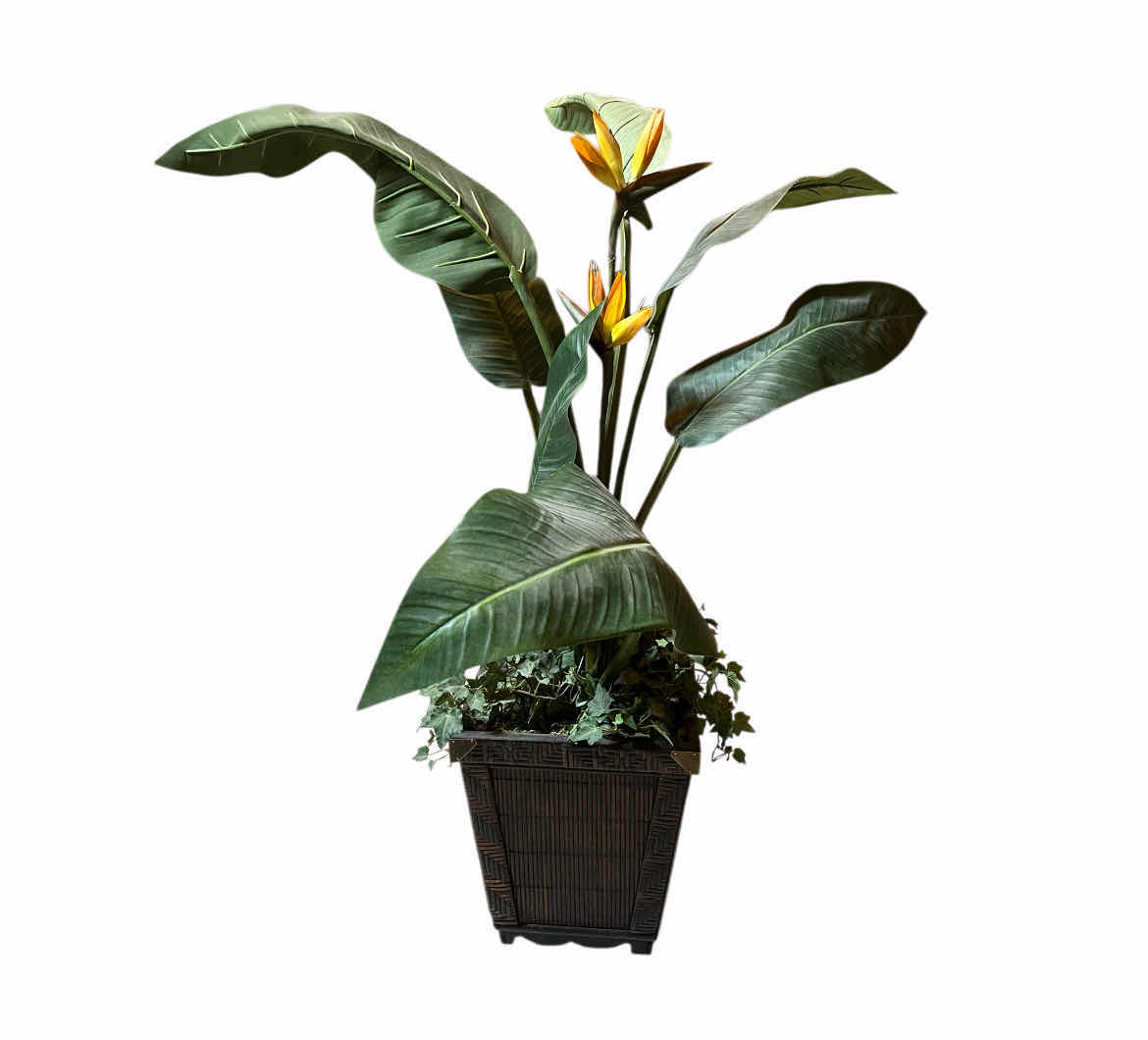 Photo 1 of BIRD OF PARADISE FAUX POTTED PLANT W WOVEN RESIN POT 32” X 40”
