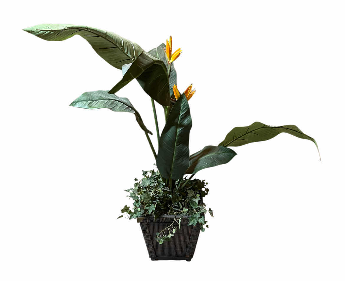 Photo 1 of BIRD OF PARADISE FAUX POTTED PLANT W WOVEN RESIN POT 32” X 40”