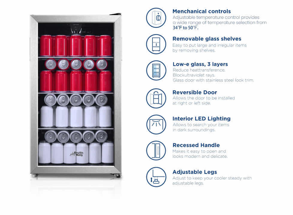 Photo 4 of ARCTIC STAINLESS STEEL & BLACK 115 CAN BEVERAGE COOLER REFRIGERATOR MODEL ARV115B1AST