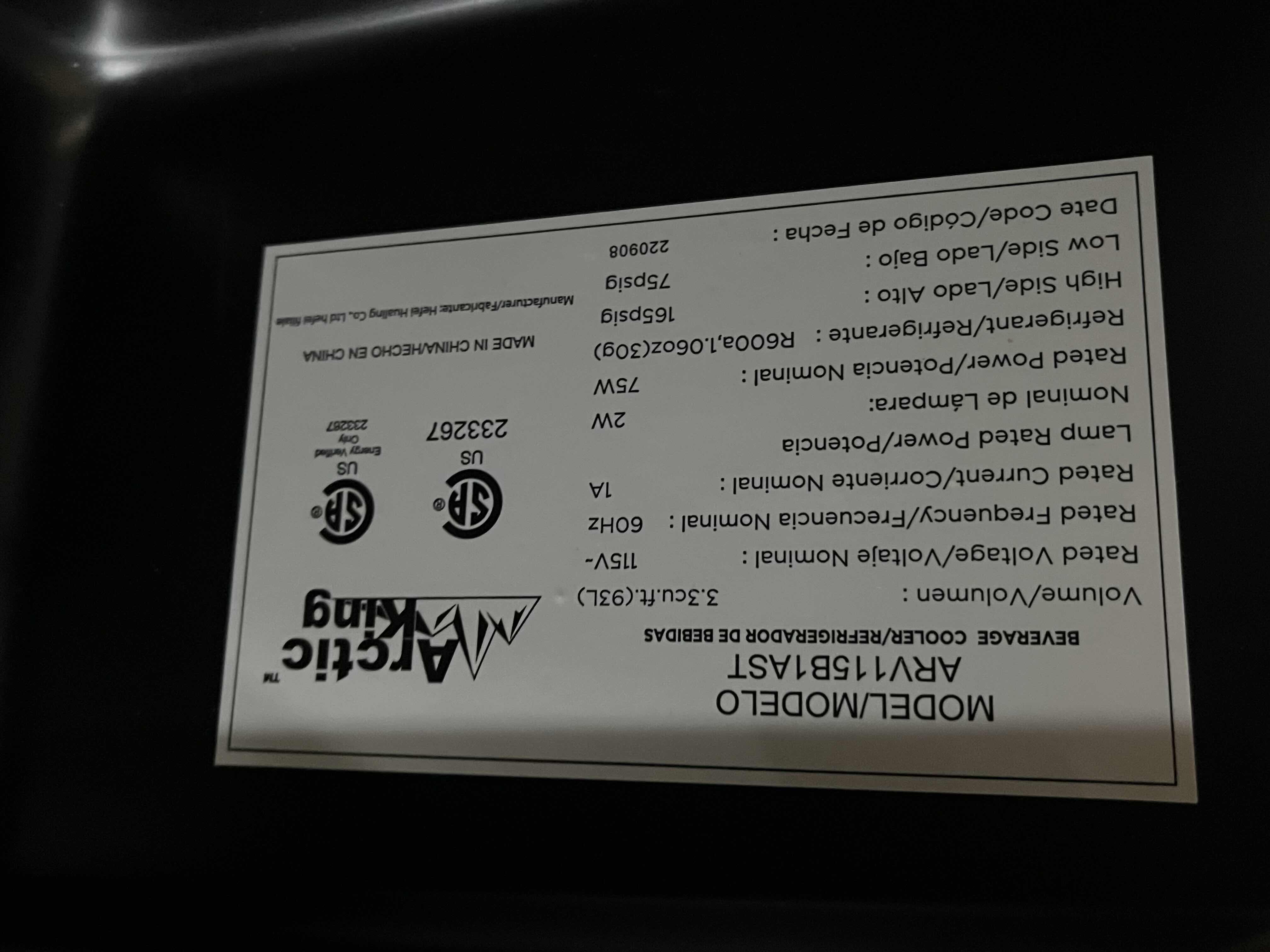 Photo 7 of ARCTIC STAINLESS STEEL & BLACK 115 CAN BEVERAGE COOLER REFRIGERATOR MODEL ARV115B1AST