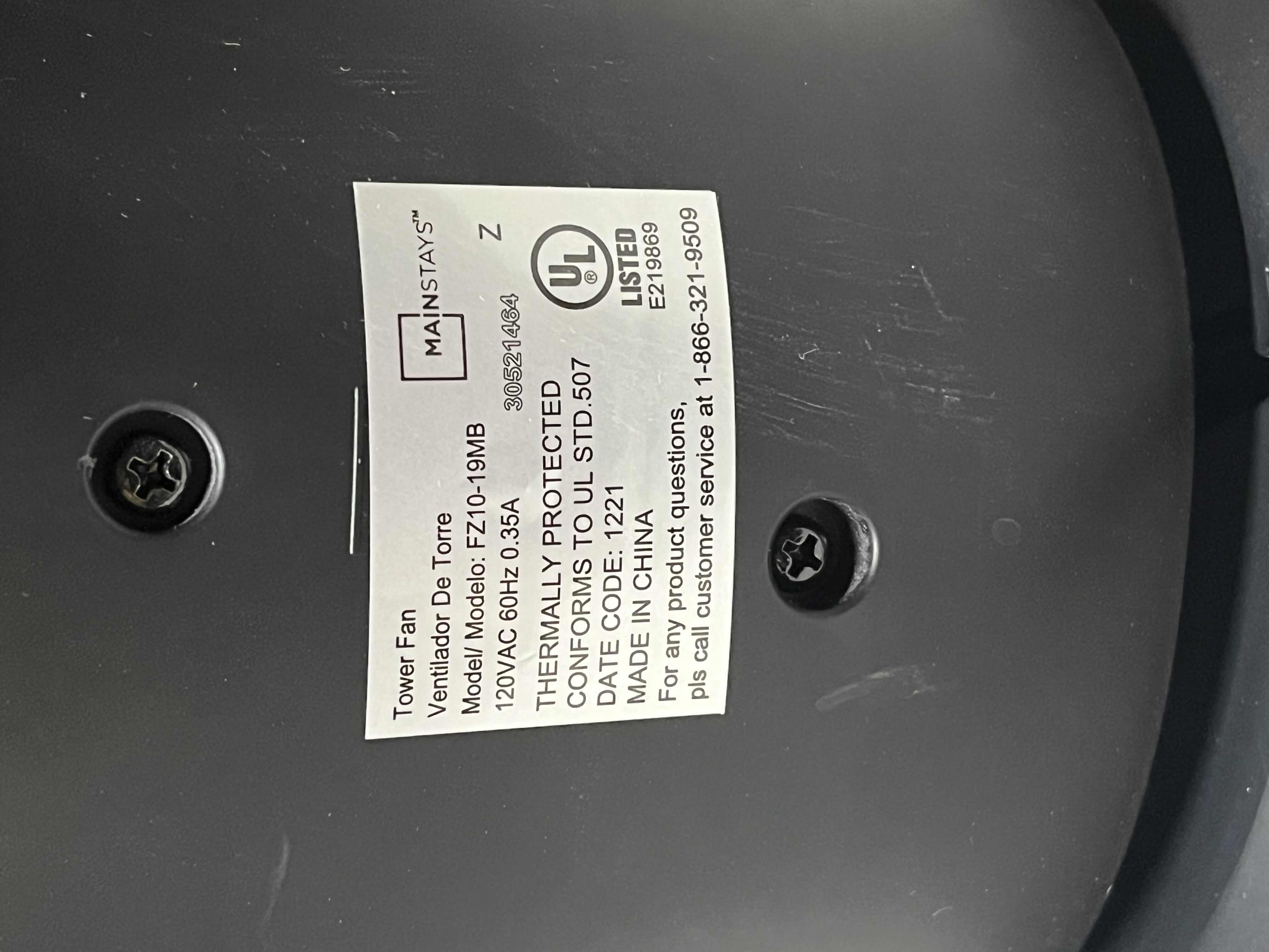 Photo 1 of MAINSTAY 3 SPEED TOWER FAN MODEL FZ1019MB